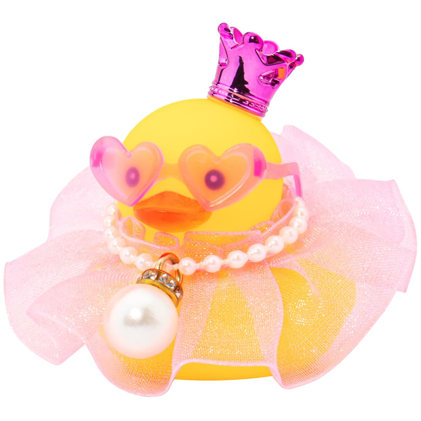 wonuu Rubber Duck Car Dashboard Decoration  Duck Car Ornament Cute Car Accessories with Mini Crown Dress Pearl Necklace Glasses  Pink Tutu Skirt