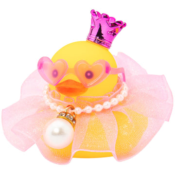 wonuu Rubber Duck Car Dashboard Decoration  Duck Car Ornament Cute Car Accessories with Mini Crown Dress Pearl Necklace Glasses  Pink Tutu Skirt