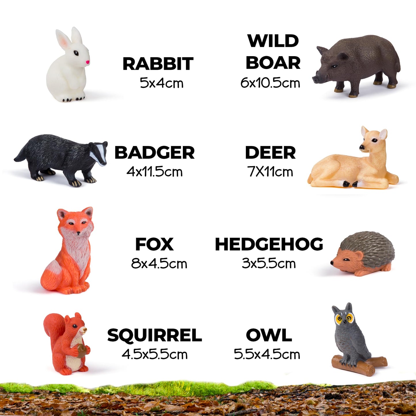 Learning Minds Jumbo Forest Animal Figures Set - 8 Vinyl Woodland Toys for Toddlers Age 1-3, Multi-colour, Large, Model 33235