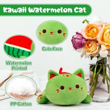 Bekrgwiy Watermelon Cat Stuffed Animals,4In Watermelon Cat Plush,Cute Cat Plushies Doll,Watermelon Stuffed Cat Plush,Gift For Valentine'S Day,Christmas,Birthday