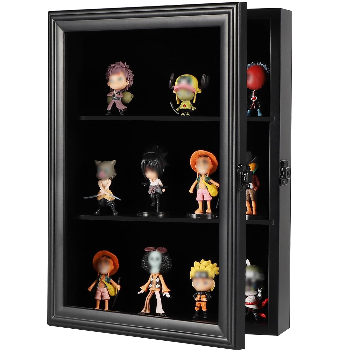 Verani Action Figure Display Case - Wall Mount Wood Cabinet For Minifigures Action Figures - Lockable Black Lock With Real Glass