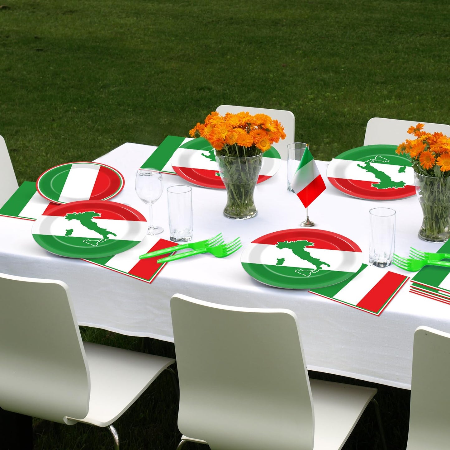 100 Pcs Italian Flag Plates And Napkins Party Supplies Italy Flag Party Tableware Set Italian Flag Red White And Green Party Dec