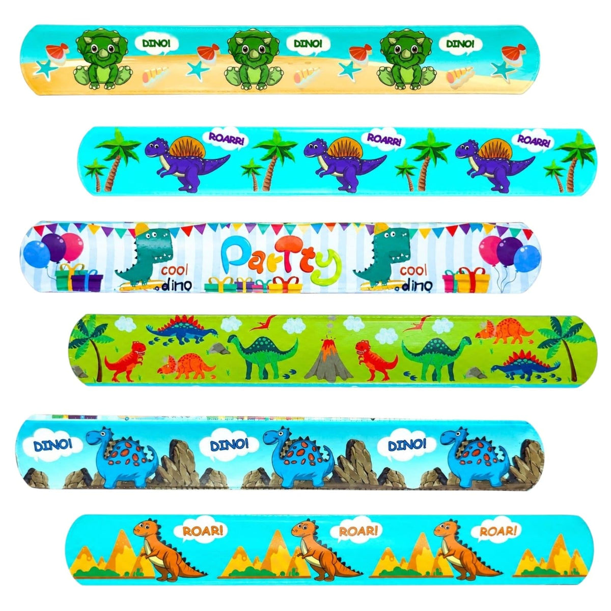 Kids Dinosaur Slap Bands for Boys & Girls, (Pack of 6piece ) Cartoon Snap Wrist Bands, Fun Party Return Gift Bracelets for Birth
