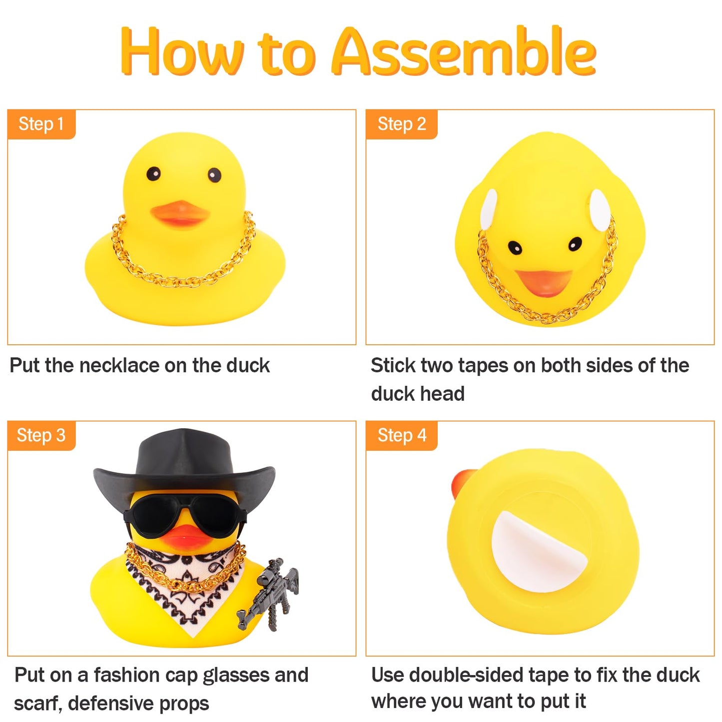 Wonuu Car Rubber Duck Ornament Cool Car Accessories Duck Car Dashboard Decoration Special Prop Cowboy Hat Necklace, M416