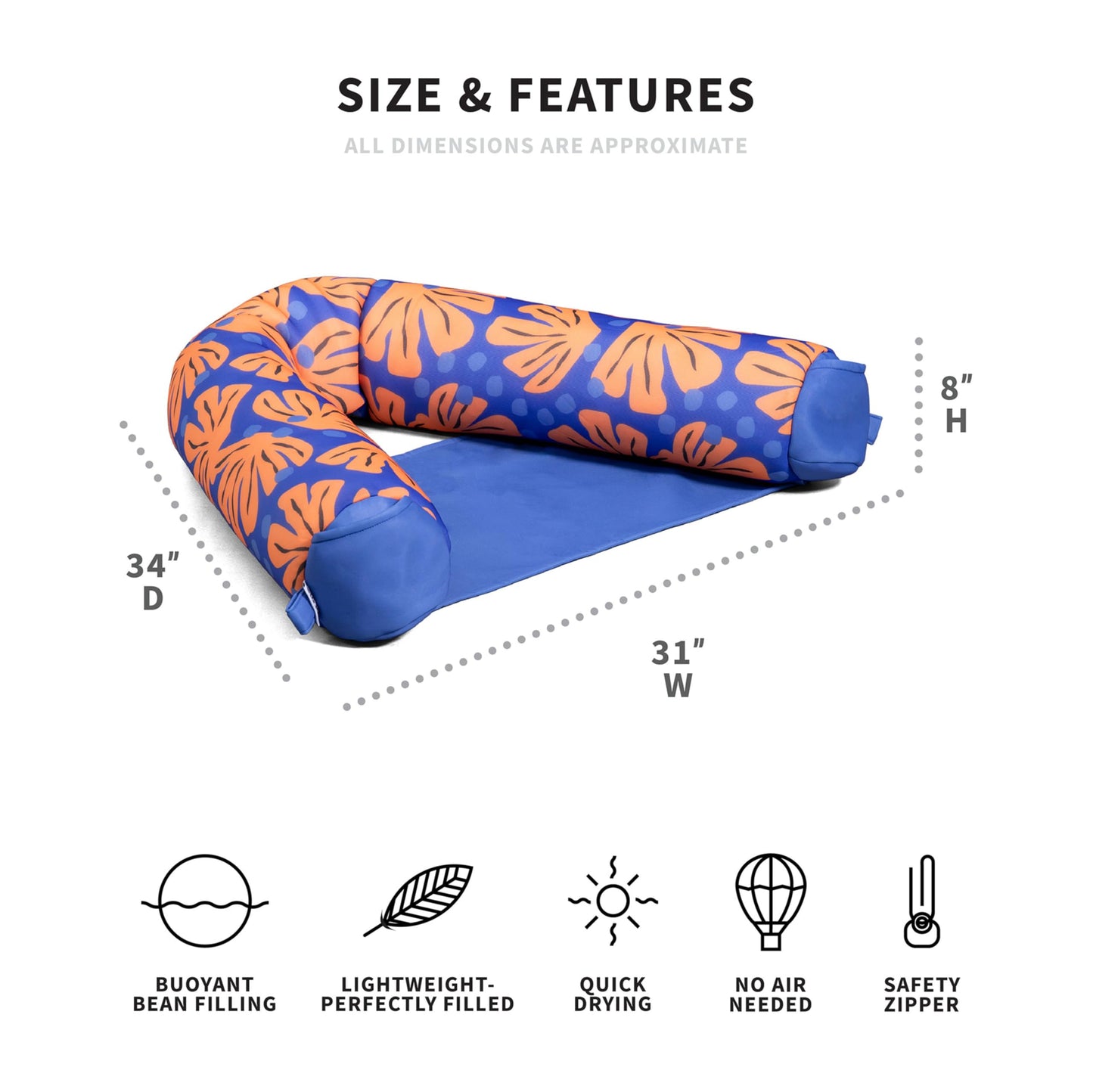 Big Joe Shaka Sling Xl Pool Float, Sweet Shells Berry, Doubled-Sided Mesh, Quick Draining Fabric, No Inflation Needed