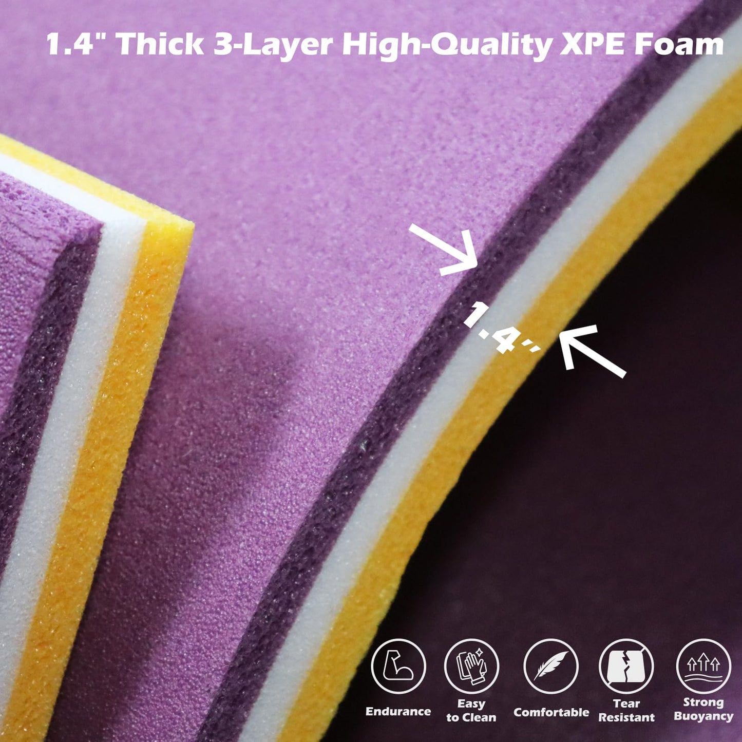 Strpretty Basic Floating Water Mat - 8 X 3 Ft Water Float Pad With Rolled Pillow, 3 Layers Foam Portable Lily Pad Floating Mat F