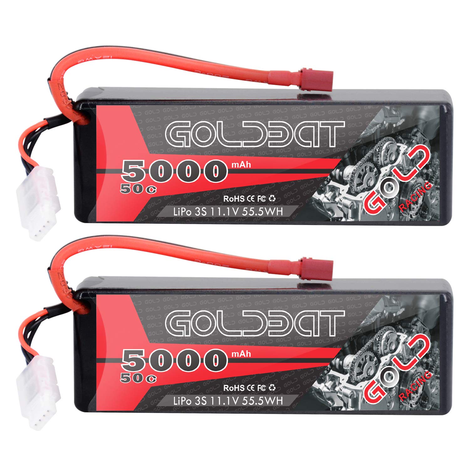 GOLDBAT 11.1V 5000mAh 3S 50C Lipo RC Battery Pack Hard Case with Deans T Connector for E-maxx Axial RC Car Truck Buggy Truggy Ho