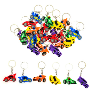 JZK 30 Pcs car keyring set for kids, silicone race car keychains for children birthday party favours, kids party bag fillers, ki