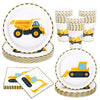 Whaline 96Pcs Construction Party Tableware Dump Truck Paper Plate Napkin Cup Yellow Black Disposable Dinnerware Set for 24 Guest