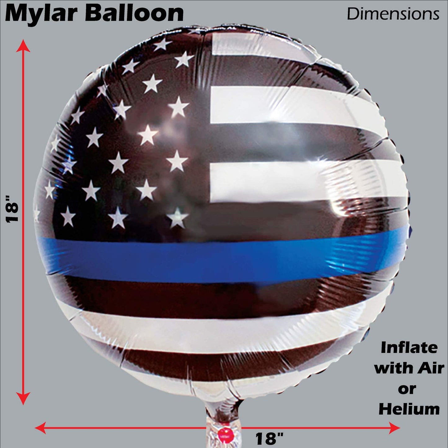 Havercamp’S Police-Thin Blue Line Pattern 18” Round Mylar Balloon