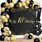 Happy 18Th Birthday Balloons Black Set Decor - Cheers To 18 Years Old Party Theme Garland Banner Backdrop Decorations For Women