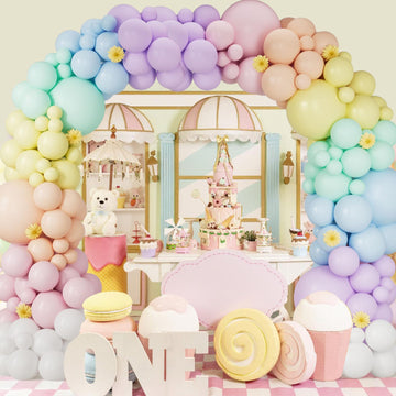 163Pcs Pastel Rainbow Balloon Arch Garland Kit With Assorted Color Balloons Pastel Blue Pink Orange Green Yellow Purple And Whit