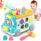 Music Activity Bus Baby Toy, Infant Education Learn Car, Sound & Light, Interactive Game, Shape Sorter, Animal Matching, Holiday Birthday Present For Toddler Kid Boy Girl 3 4 5 6 7 Years (Blue)