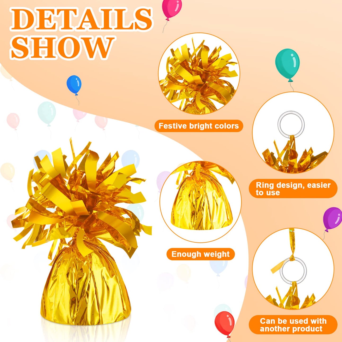 Yunsailing 24 Pcs Balloon Weights Metallic Anchor Balloon Holder for Helium Balloons Heavy Table Weights and 1 Roll Iridescent C