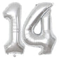 40 Inch Number Balloons 14, Silver Helium Foil Number 14 Balloons, Large Number Balloon Age Balloon For Boys Girls Birthday Part