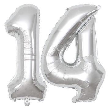 40 Inch Number Balloons 14, Silver Helium Foil Number 14 Balloons, Large Number Balloon Age Balloon For Boys Girls Birthday Part