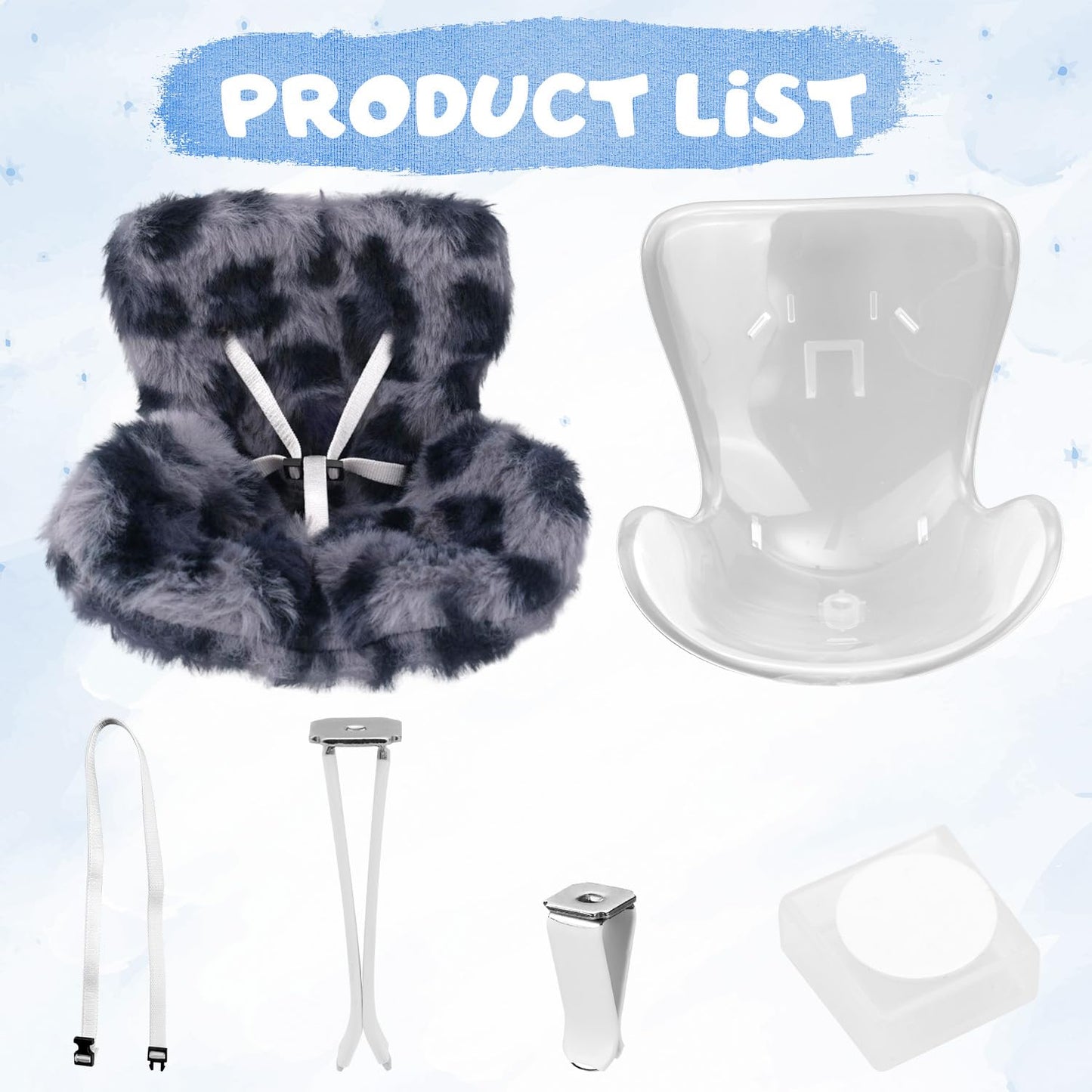 Car Seat for Dolls  Cute Safety Decorative Sofa with Soft Furry Cushion  Air Vent Clip Display Chair Stylish Car Desktop Decor for Blind Box Toys & Collectible Dolls (Blue Gray Leopard)