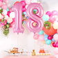Pink Number 18 Balloon, 40 Inch Big Large Foil Helium Number Balloons, Giant Mylar Number 18 Balloons For 18 Years Old Birthday