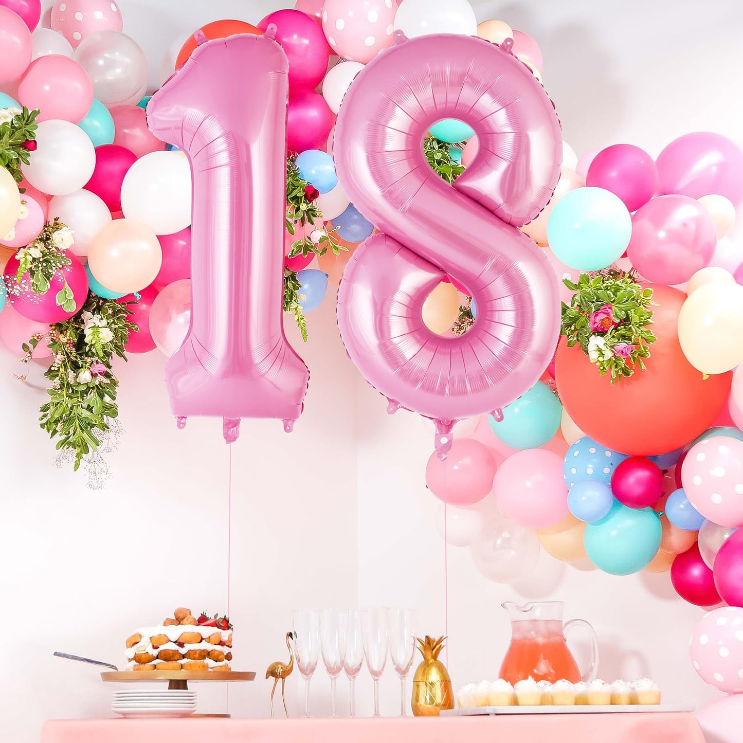 Pink Number 18 Balloon, 40 Inch Big Large Foil Helium Number Balloons, Giant Mylar Number 18 Balloons For 18 Years Old Birthday