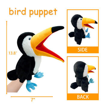 okegztoa Puppet Toucan Hand Puppet 13.8 Animal Puppet Toucan Puppets Stuffed Animal Hand Puppets for Kids with Movable Mouth Puppet Plush Multi-Color Toys Bird Puppet Role Play Teaching(Big Black)