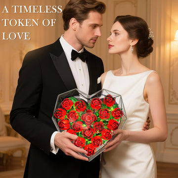 CUBIMANA Valentines Flower Bouquet Building Set - 19 Red Roses with LED Lights, 2-inch Plastic Block Toy for Adults & Kids 8-12+