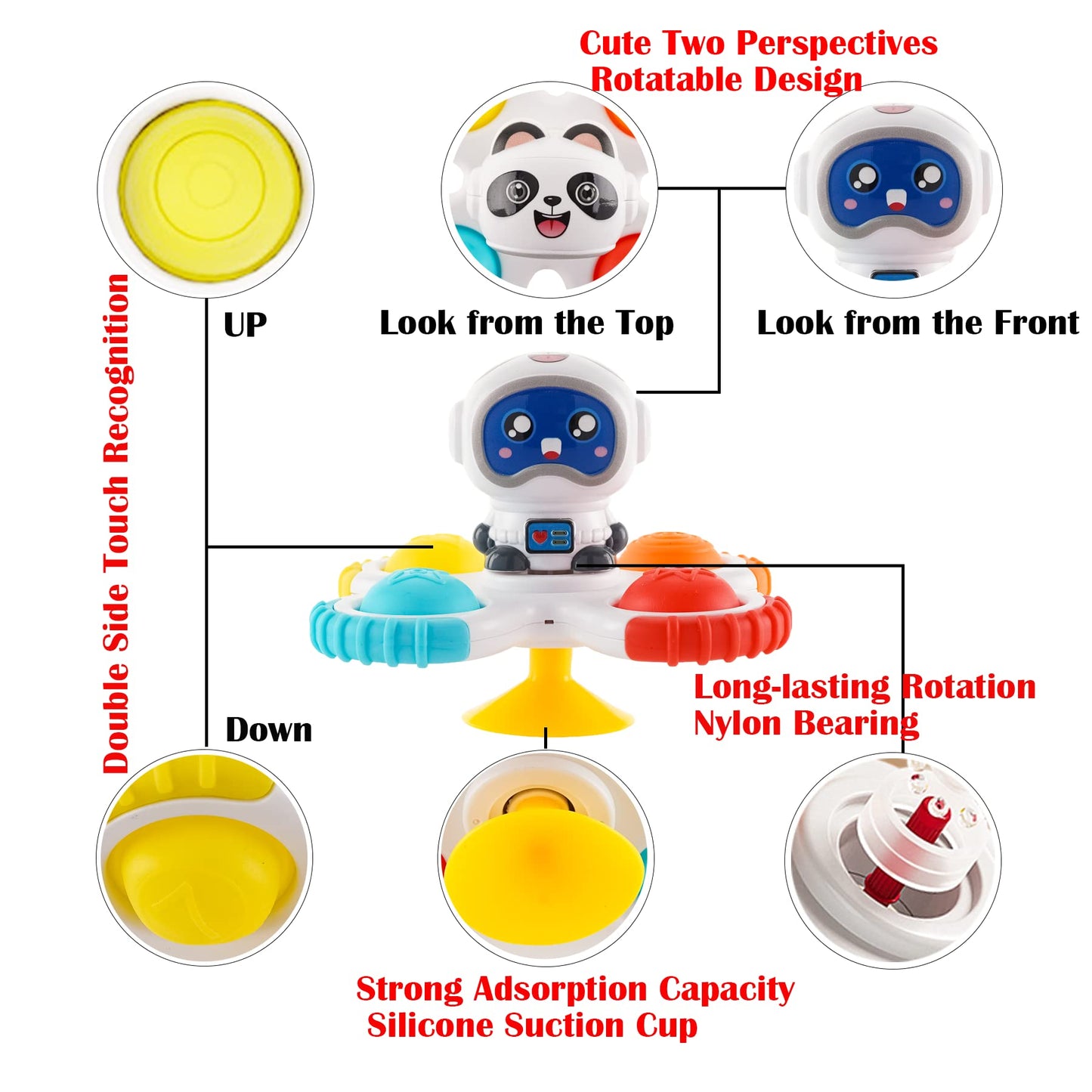 Hundredmore Suction Cup Spinner Toy For Baby 12-18Months, Bath Toys For Toddlers 1-3, Boys And Girls 1St Birthday Sensory Toys G