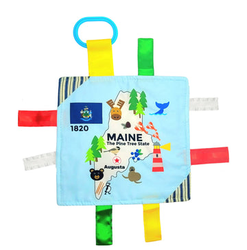 Baby Jack & Co 8X8” Learning Lovey Tag Toys For Babies - Baby Crinkle Toys - Crinkle Toys For Baby - Soft & Safe - Learn Usa State Facts - Ideal Baby Toy Bpa Free W/Stroller Clip (Maine_8X8)