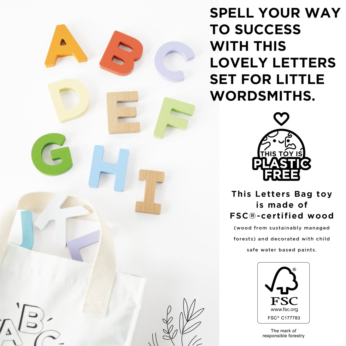 Le Toy Van - Wooden Letters In A Bag Toy, Plastic Free | Suitable For Age 18+ Months