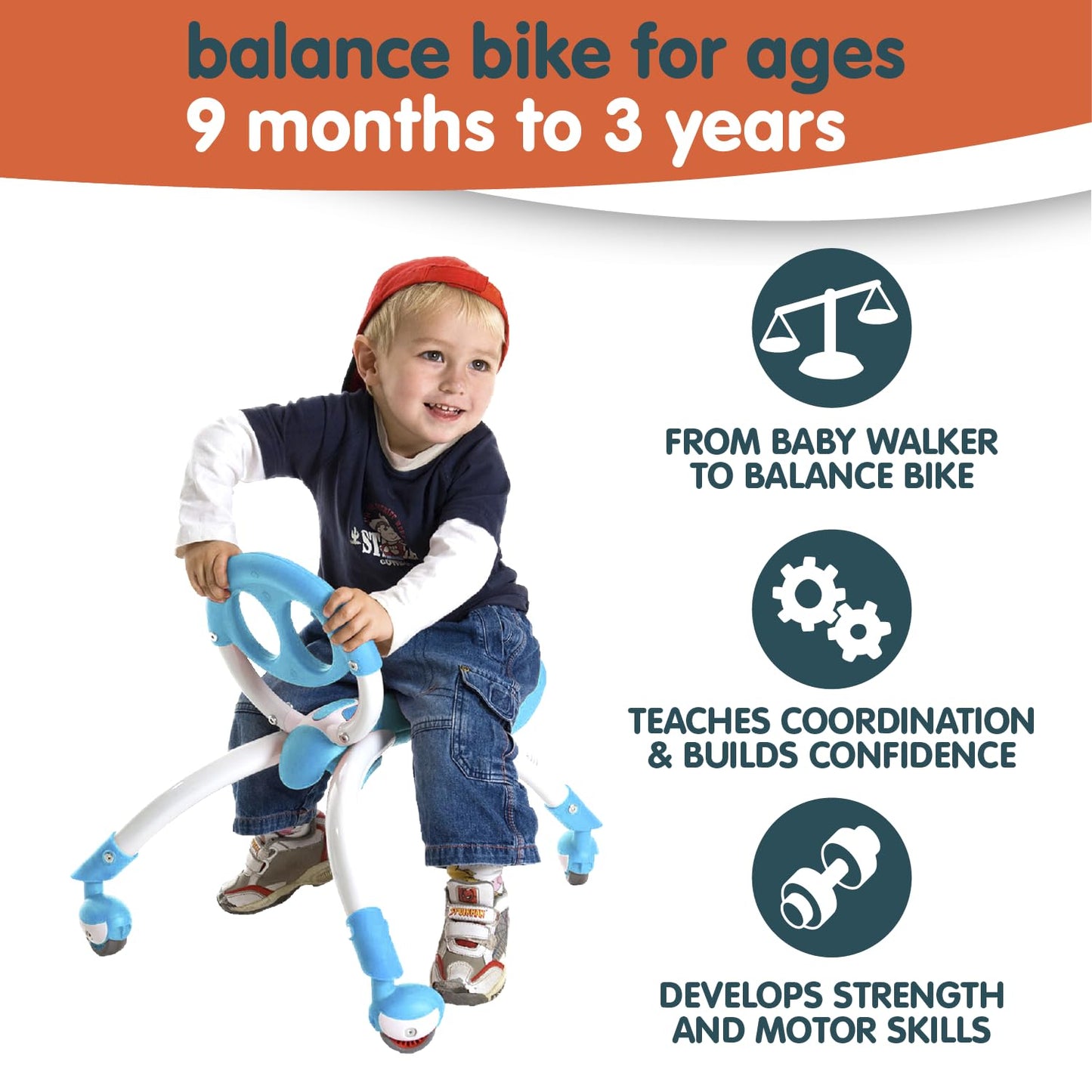 YBIKE Pewi Walking Ride On Toy for 9 Months to 3 Years, Model YPIW3, Blue, One Size