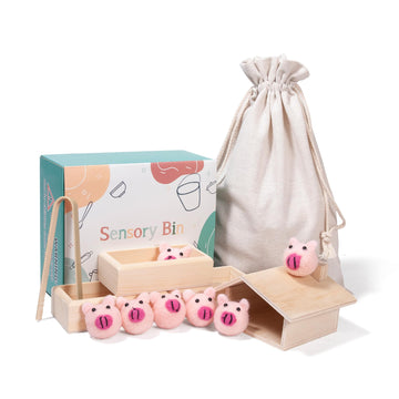 Mont Pleasant Sorting Stacking Wooden Toys For Toddlers, Montessori Pig Toy Toddler Sensory Bin Tool Toys, Wood Farm Toy House F
