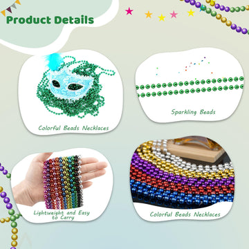 ZYFLSQ 100 Pcs 33'' 7mm Metallic Green Beads Necklaces, Bulk Mardi Gras St. Partrick's Day Beaded Necklaces, Party Beads Costume