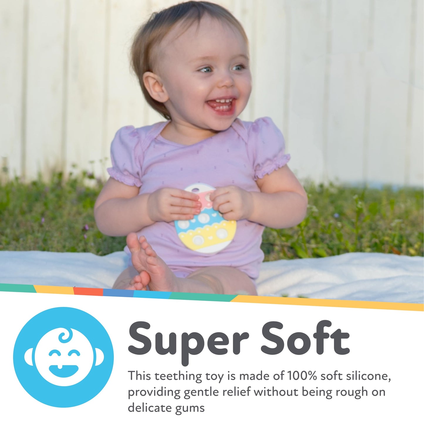 Nuby Easter Egg Popper Teether - Soft Silicone Teething Toy for Babies, 3+ Months, Sensory Pop Bubbles, Easy Grip Design