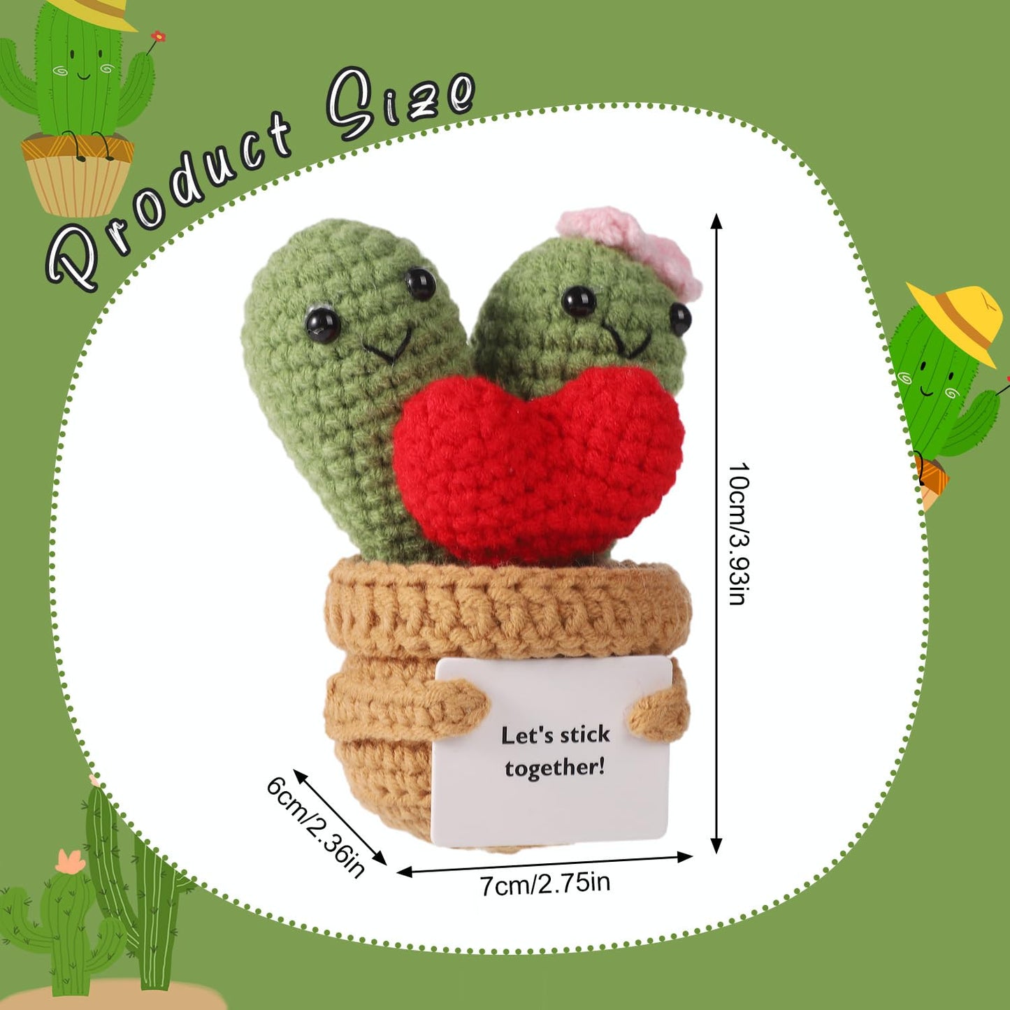 Lasuroa Positive Cactus Crochet, 3.9 Inch Funny Positive Knitted Plants Cactus Doll Toy Emotional Potato Holding Support Card Small Cactus Decorations For Birthday Party Mexican Carnival Gifts