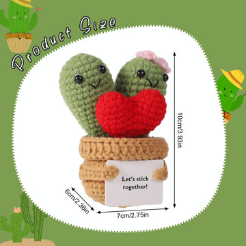 Lasuroa Positive Cactus Crochet, 3.9 Inch Funny Positive Knitted Plants Cactus Doll Toy Emotional Potato Holding Support Card Small Cactus Decorations For Birthday Party Mexican Carnival Gifts