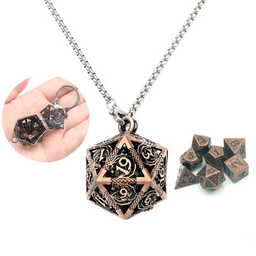 PJOY Mini Dice Set Tiny DND Dice with Hollow D20 Cage Portable 7PCS D&D Keychain Small Metal Dice Set for Role Playing Dice Game