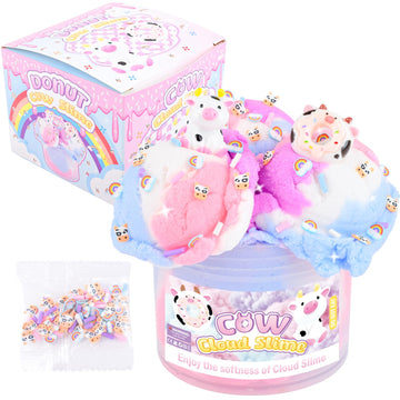 Pink Cow Cloud Slime, Scented Slime with Cute Donut Cow Charms and Rainbow Cloud Add-ins, Birthday Gifts for Kids 4-12, Party Fa