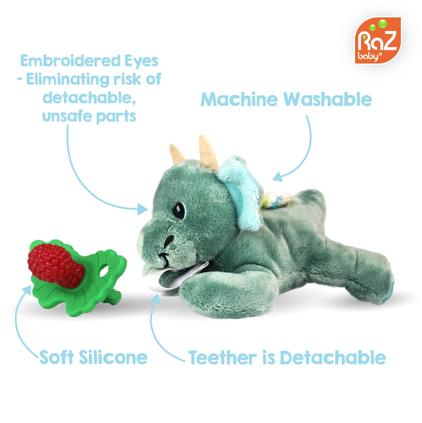 RaZbaby RaZbuddy RaZberry Teether/Pacifier Holder w/Removable Baby Teether Toy - 0M+ - Bpa Free (Elephant)