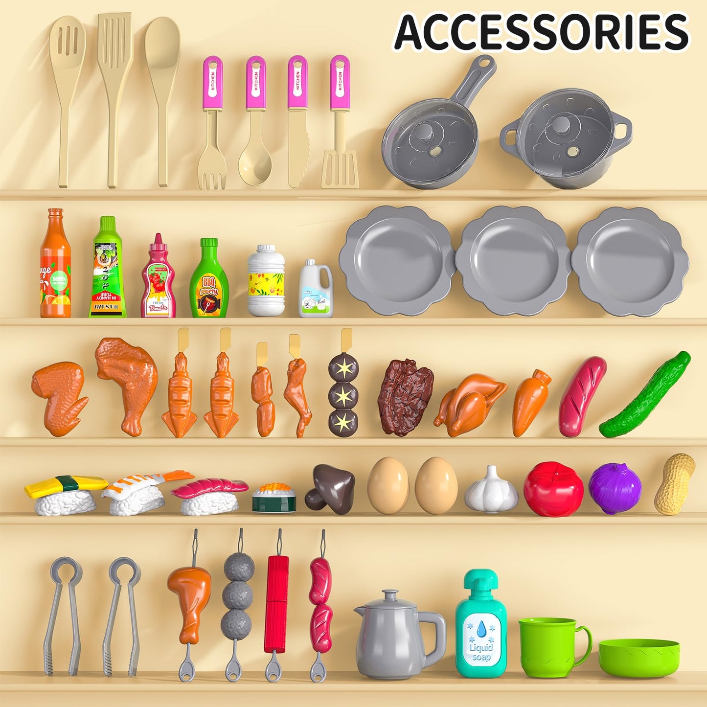 Jukudahu Pretend Play Kitchen Toys For Kid Age 3 4 5 6 7 - Double Sided Kitchen Appliance With Toy Accessories For Girls, Cookin