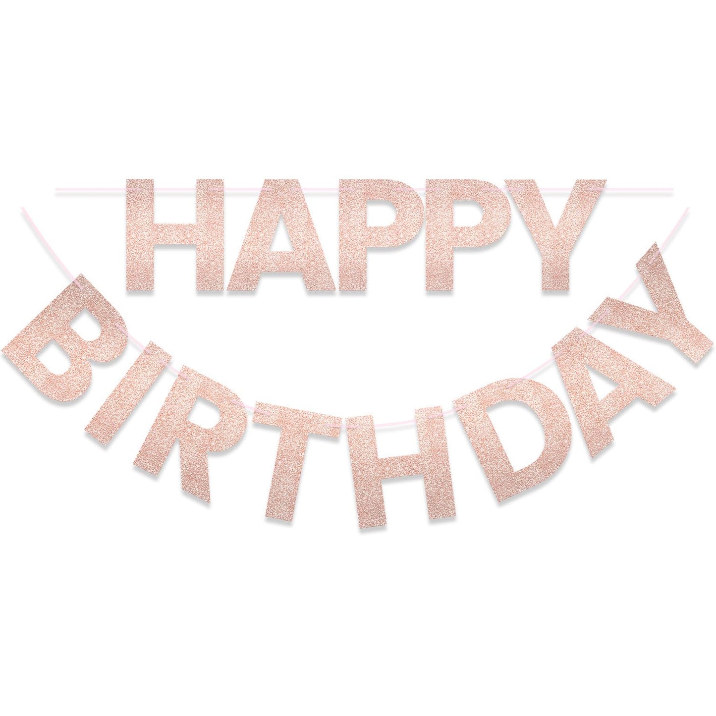 Litaus, Rose Gold Glitter Happy Birthday Banner - Pre-Strung, 9 Ft, No Diy | Birthday Decorations | Happy Birthday Sign For Birt
