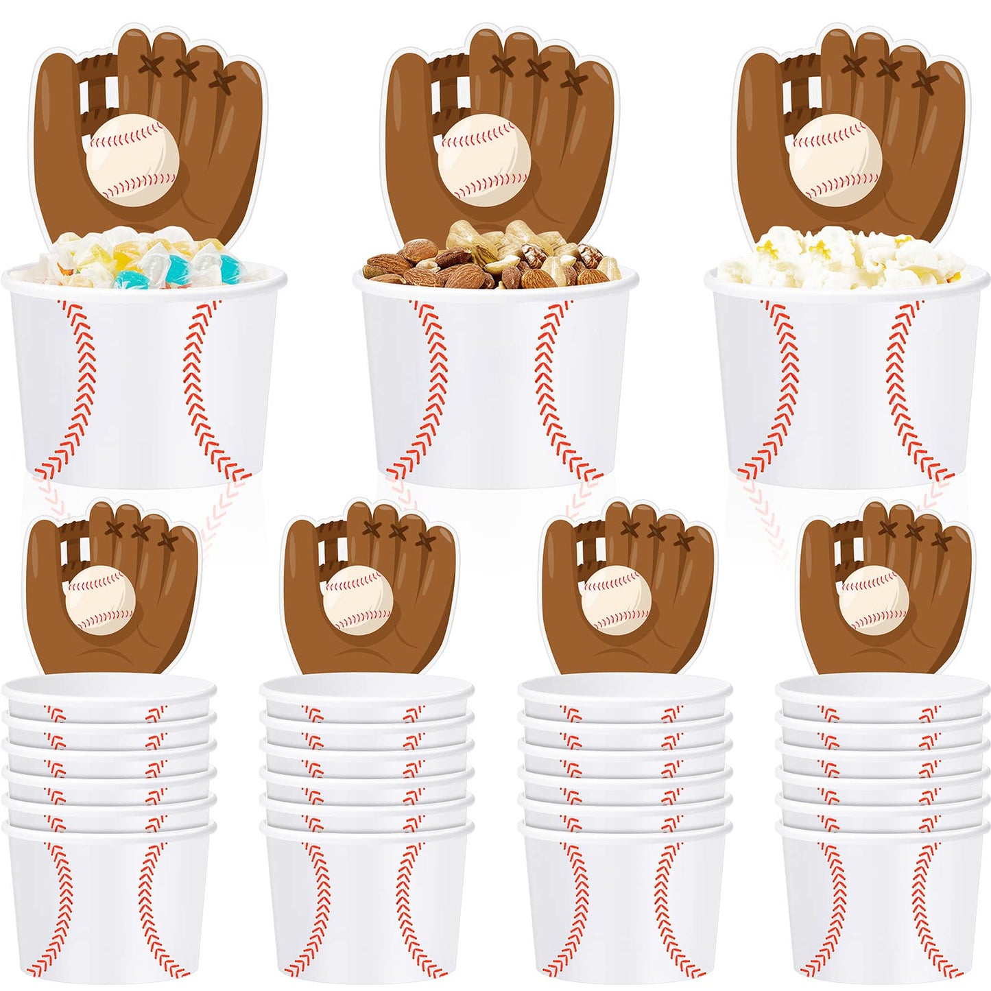Suclain 24 Sets Baseball Paper Bowls with Baseball Cards, Ice Cream Bowls Disposable Snack Cups Soup Cups Thank You Cards Party 