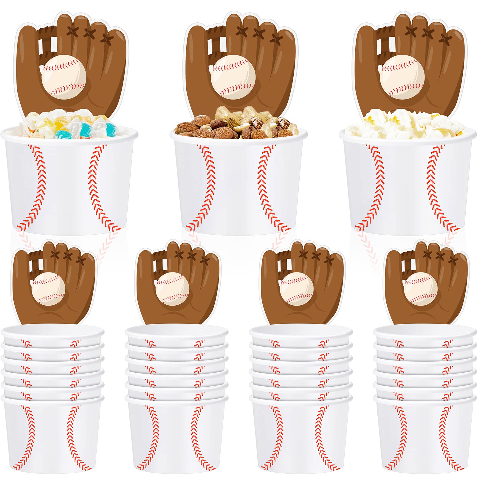 Suclain 24 Sets Baseball Paper Bowls with Baseball Cards, Ice Cream Bowls Disposable Snack Cups Soup Cups Thank You Cards Party 