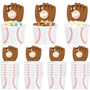Suclain 24 Sets Baseball Paper Bowls with Baseball Cards, Ice Cream Bowls Disposable Snack Cups Soup Cups Thank You Cards Party 