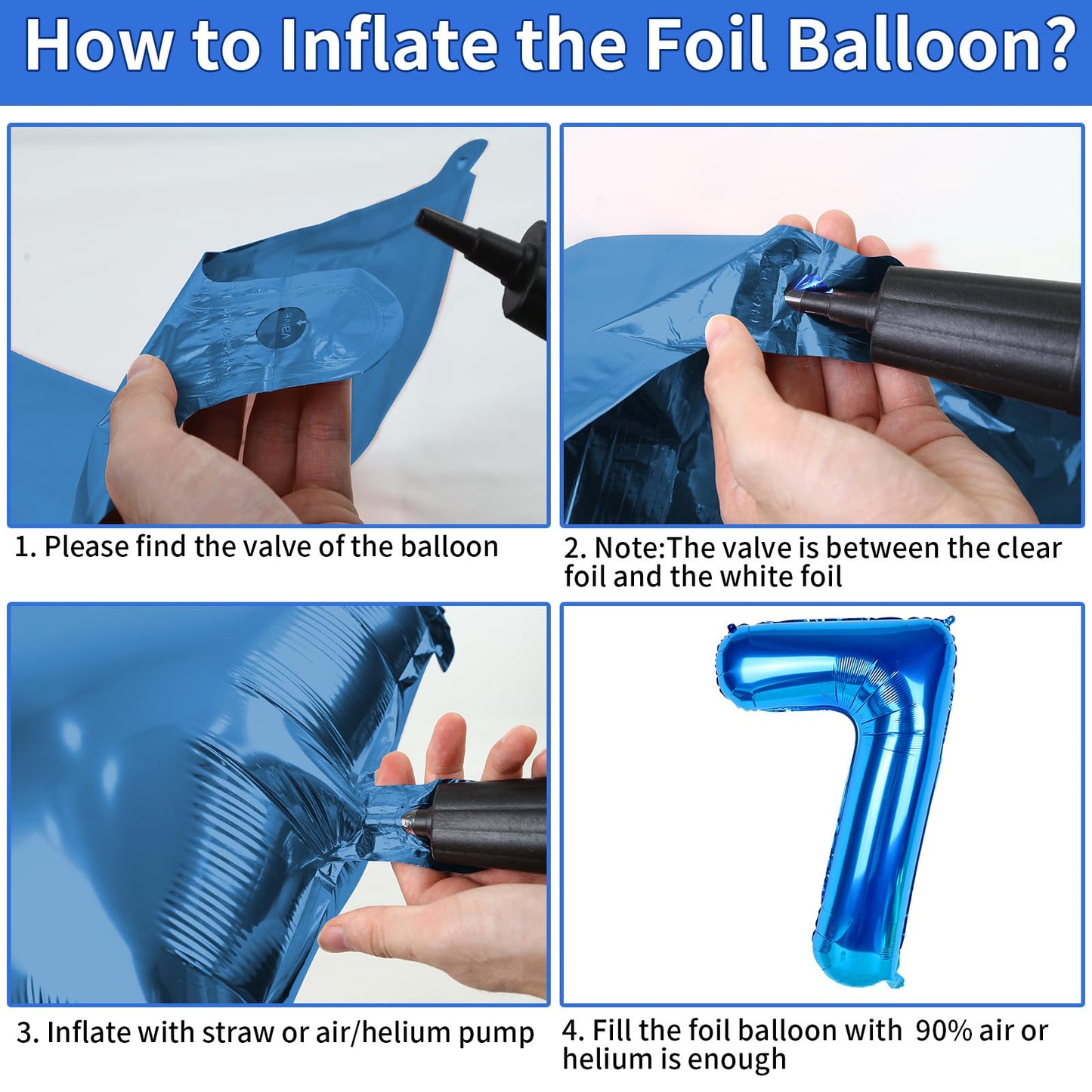 Biapian 40 Inch Blue Number 7 Balloons, Large Number 7 Balloon With 18'' Dark Blue And Silver Foil Heart Shape Balloons Helium F