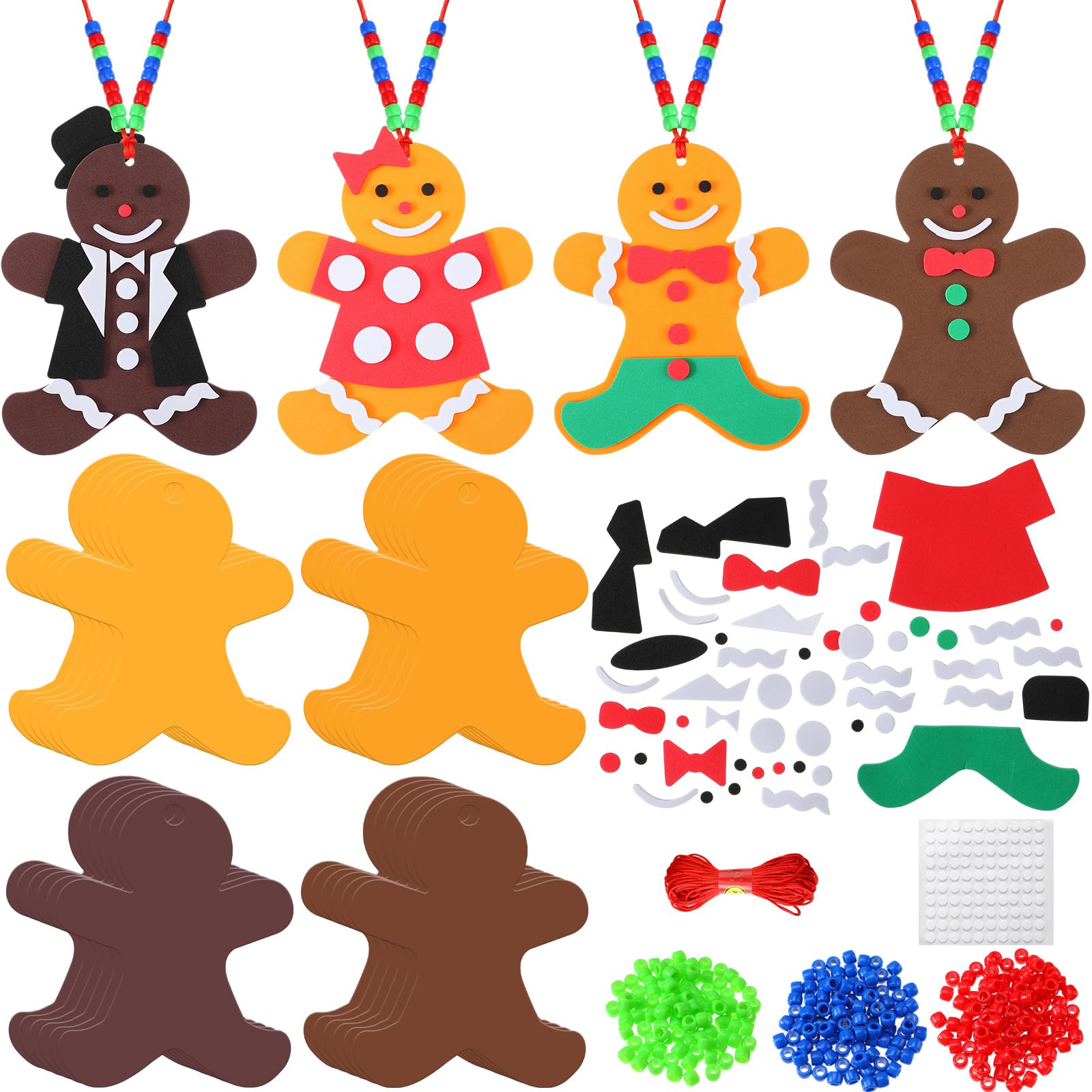 Yuxung 24 Sets Christmas Craft Kits for Kids DIY Gingerbread Man Necklace Crafts Kit Xmas Foam Crafts for Kids Christmas Holiday