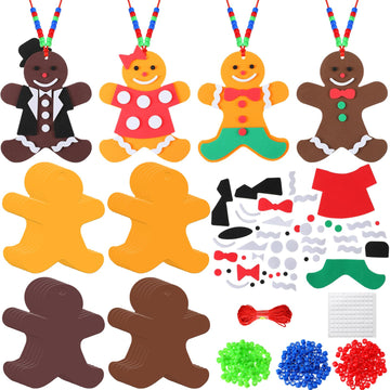 Yuxung 24 Sets Christmas Craft Kits for Kids DIY Gingerbread Man Necklace Crafts Kit Xmas Foam Crafts for Kids Christmas Holiday