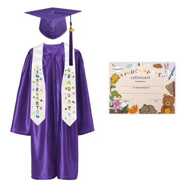 Graduatepro Kindergarten Graduation Cap And Gown Package Class Of 2025 For Kids With Stole Certificate As Party Gift Purple 36