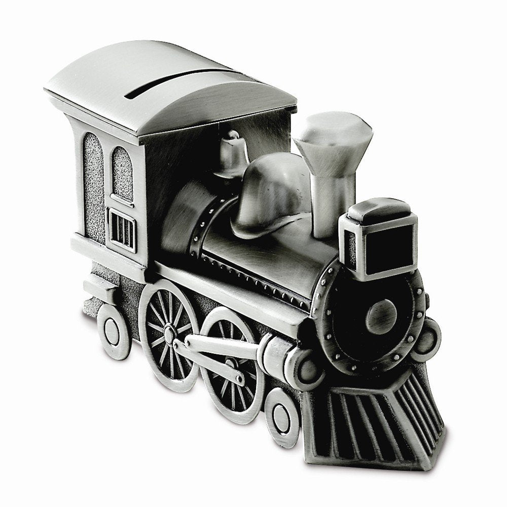 Goldia Pewter Finish Train Bank  Engravable Personalized Gift Item