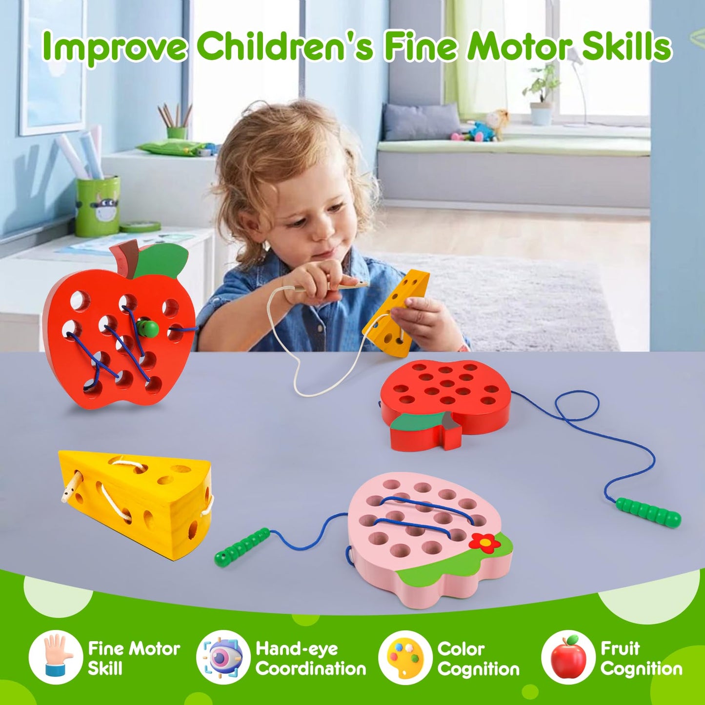 Naodongli Wooden Lacing Toys For Toddlers,Toddler Travel Toys Car Plane Games Toys Montessori Educational Learning Fine Motor Skills For Boys Girls Ages 3+(3 Pack Threading Toys)