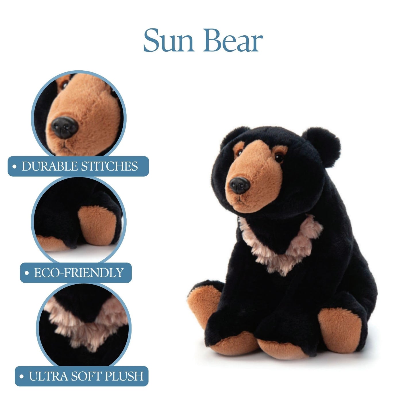 The Petting Zoo Sun Bear Stuffed Animal Plushie, Gifts for Kids, Wild Onez Rainforest Animals, Sun Bear Plush Toy, 12 inches