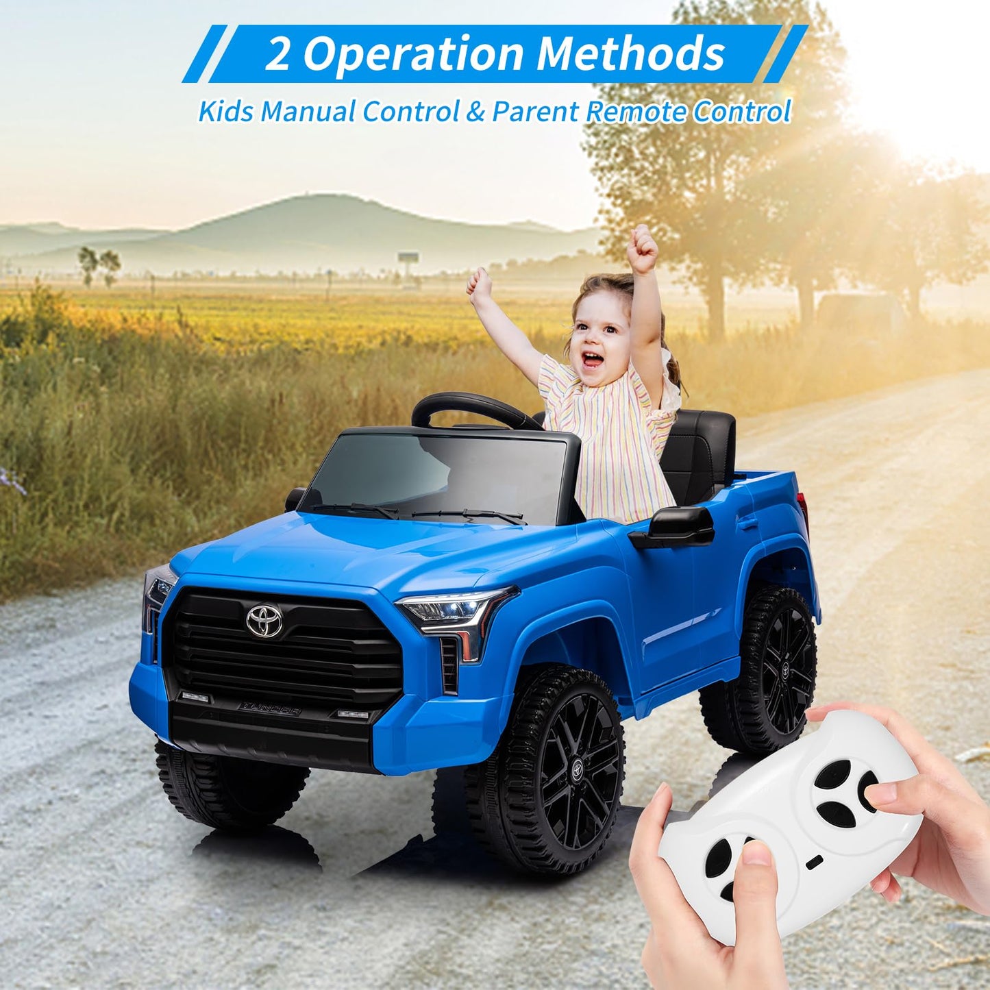 12V Ride on Car for Kids, Licensed Toyota Ride on Truck, Battery Powered Electric Car with Music, LED Lights, Suspension System,